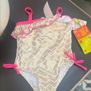 Penelope Mack Gold and Pink Zigzag Kids One Piece